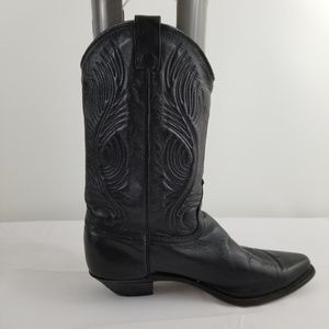 Black Leather Embroidered Cowboy Boots 10M
